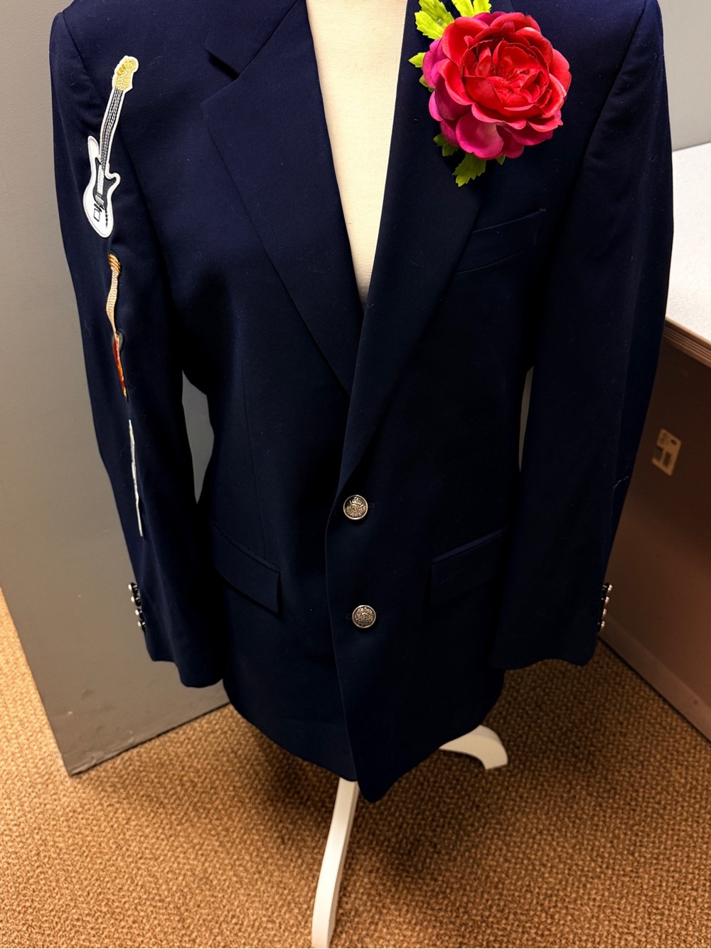 Upcycled Designer Blazer‎ Guitar Embroidery Editorial Jacket